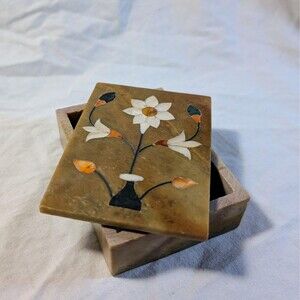 Vintage Stone Cigarette Box & Match Box Holder - Trinket Box